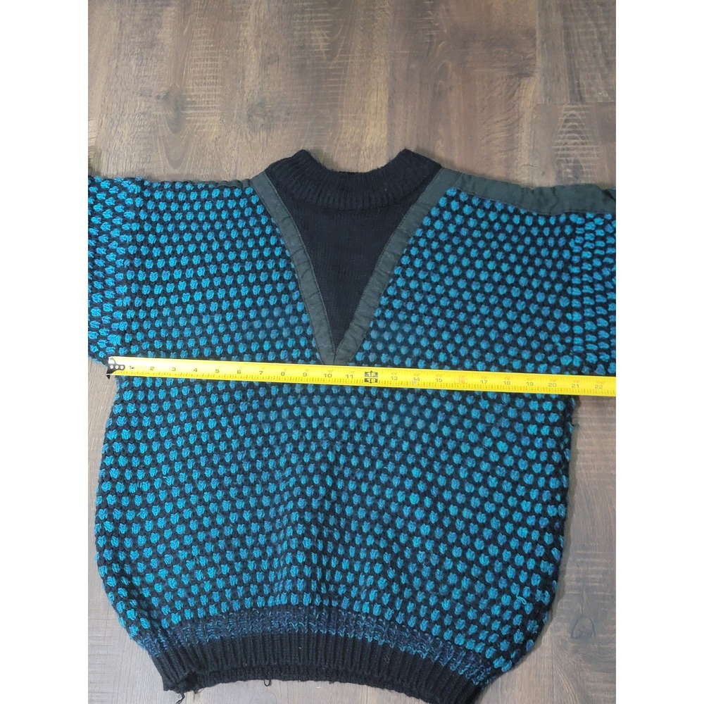Vintage Anchor Blue Sweater Medium Knit Teal‎ Black V Neck Pullover